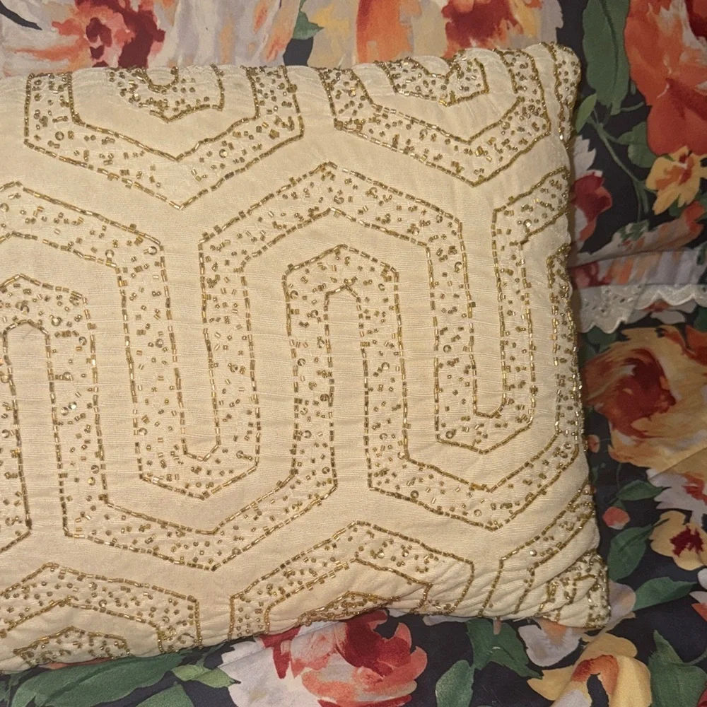 Embroidered Cream Decorative Throw Pillow